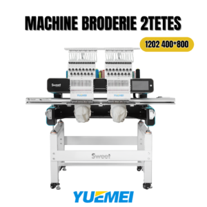 Machine de broderie 2 têtes industrielle, brodeuse multi-aiguilles pour vêtements, logos et écussons, idéale pour ateliers de personnalisation textile professionnelle.