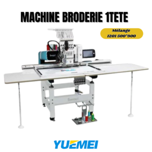 Machine de broderie 1 tête industrielle, brodeuse mono-tête pour personnalisation textile, logos, écussons et vêtements professionnels.