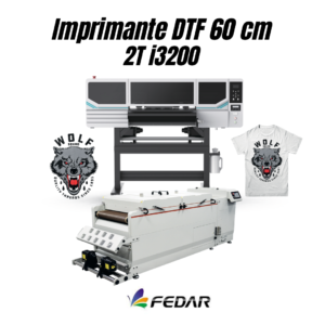 Imprimante DTF 60CM 2T I3200 – Imprimante textile haute qualité pour impression directe sur film, équipée de la tête d'impression I3200, idéale pour des impressions de grande précision et des couleurs vives sur des supports variés. Largeur d'impression de 60 cm pour des projets professionnels de personnalisation de vêtements, accessoires et textiles