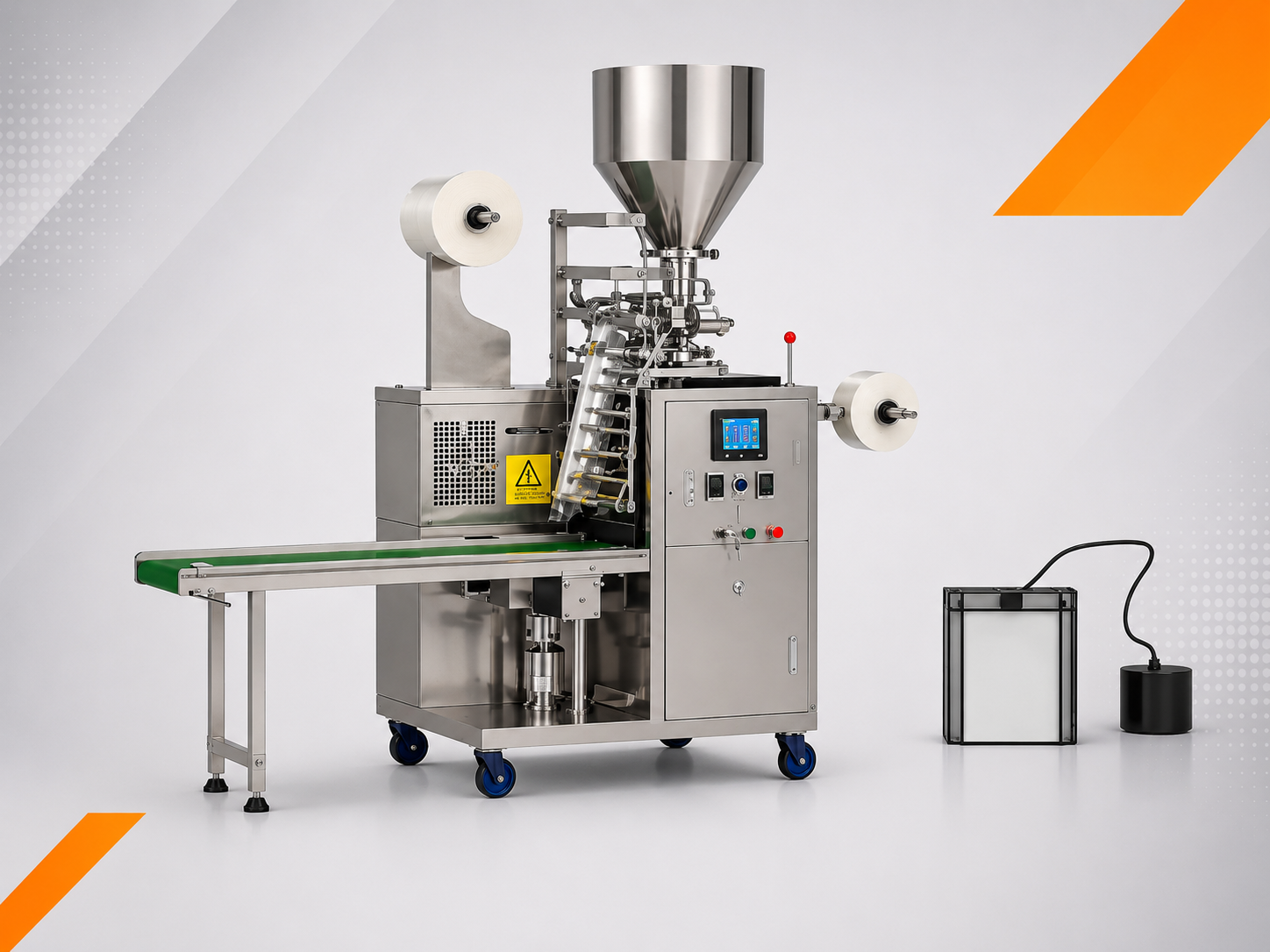 Machine de conditionnement automatique VFFS en inox avec convoyeur intégré