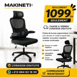 Chaise de Bureau Ergonomique Premium avec Appui-Tête Réglable – Noir